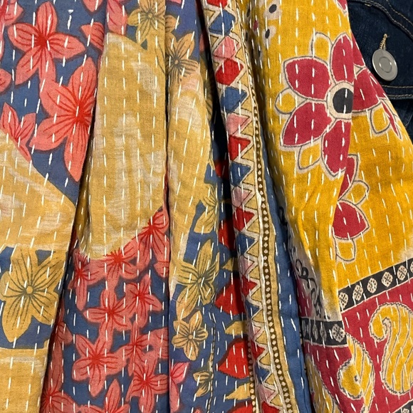 KANTHA SCARF REVERSIBLE TWO SIDED SARI HEAD WRAP DECOR LINEN SARONG - Picture 2 of 11